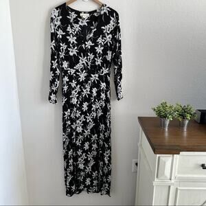 Anthropologie Lost in Lunar Dark Floral High Slit Maxi Dress US 8